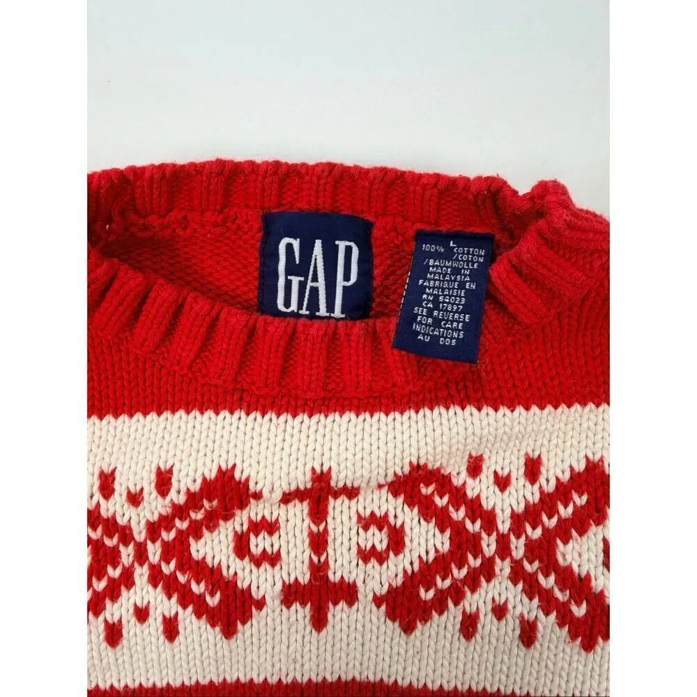 Vintage Gap Sweater Mens Large Pullover Red Nordic Grandpa Snow Flake Vintage